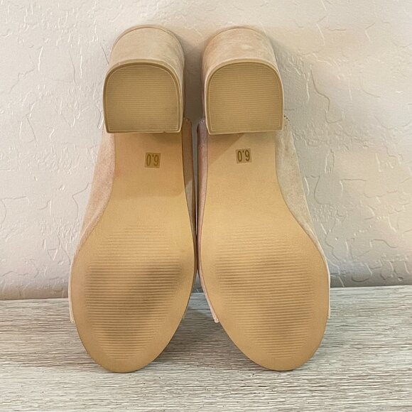 Steve Madden Sandals Slides Heels 6 Chance Tan Pink Taupe Stone Suede Leather - Picture 9 of 11